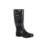 Black Double Buckle Knee Rain Boots , 14 Inch Shaft 15 Inch Circumference