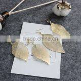 LONG Leaf Leaves Branch Bronze Earrings Hook Clip-on Dangle Drop Earring thumbnail-2