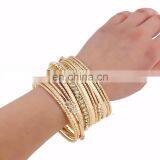 Fashionable Multi Layers Golden Plated Elegant Diamond Metal Bangles and Charm Bracelets thumbnail-2