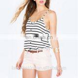 2016 BAIYIMO Hot Sale Women Sexy Off-shoulder Black and White Stripe Vest Tamk Top Shirt thumbnail-3
