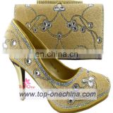 New arrivals heels Italian shoes and matching bag set / crystal shoes and bags for women party