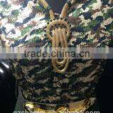 Long Chiffon With Roll Printed V-neck With Jewel 2015 Turkish Fashion Dress With Diamond Belt thumbnail-3
