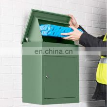 metal outdoor wall mounted foldable parcel drop box for package green color anti theft parcel box