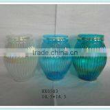Blue Round Glass Engrved Candle Jars