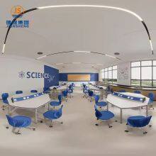 JS Custom Primary School Student Trapezoid Table And Activity Desk Collaboration Desk for Student thumbnail-2