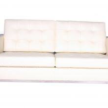 Florence Knoll Style Tufted Leather 2-Seater Sofa, Modern White Loveseat With Stainless Steel Base for Living Room Hotel thumbnail-1