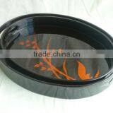 Set of Two Beutiful Black Oval Lacquered Tray TK Vietnam thumbnail-1
