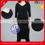 Custom Wholesale Plain Black V-neck Maternity Dresses thumbnail-1