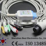 Mindray ECG 5 Lead Cable and Leadwires, AMMI 6pin, IEC With Grabber