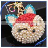 Handbag Accessory Lovely Rhinestone Fox Metal Keychain