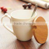 Natural Bamboo Cup Lid for Pure White Bone China Tea Cup thumbnail-3