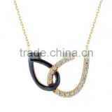 14K Solid Gold Blac and White Water Drop Charm Necklace
