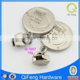 Q-1007 wholesale metal long chain zipper custom engrave design