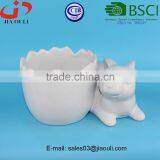 BSCI Audit Factory Dehua Porcelain Animal Flower Planters, White Ceramic Rabbit Plant Pots thumbnail-1