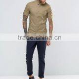 Plus Size Short Sleeve Point Collar Mens Pre-Shrunk 97% Cotton 3% Elastane Breathable Slim Fit Casual Khaki Solid Color Shirts thumbnail-4