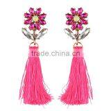Bohemian Jewelry Rhinestone Flower With Long Colorful Tassel Charms Earrings for Women thumbnail-6