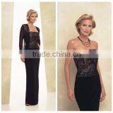 Two Piece Ladies Office Chiffon Black Prom Dress Long Sleeve thumbnail-1