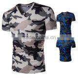 High Quality Summer Casual Clothes V-Neck Short Sleeve Camo Print T-Shirt for Men thumbnail-1