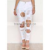 2016 Women Pants Ladies Casual White and Black With Waist-length Ripped Distressed Female Jeans thumbnail-1