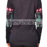 Women Black Sweater Reindeer Pattern Funny Christmas Sweater thumbnail-2