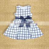 Blue Check Pattern Bowknot Sleeveless Baby Casual Girls Dress thumbnail-5