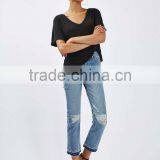 JXY Basic Black Batwing V Tee for Women thumbnail-4