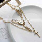 New Fashion Multilayer Layered Necklace Gold Plated With Feather Cross Eye Star Pendants 44.5cm Long thumbnail-2