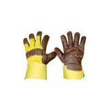 Economy Welding rubberized cuff Leather Work Glove with yellow cotton back  603FYBR