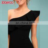 Ladies One Shoulder Ruffle Sheath Bandage Dress Fashion Bodycon Midi Dress thumbnail-5