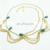 Beach Multilayer Metal Gold Plated Chain Hair Bands With Turquoise Beads Hair Accessories Gold Chain Turquoise Headband thumbnail-5