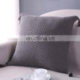 Solid Color Knit Square Cushion Cover Tassel Pillowcase thumbnail-2
