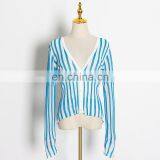 TWOTWINSTYLE Korean Striped Knitted Women Sweater V Neck Long Sleeve Tunic Slim Hit Color thumbnail-3