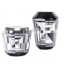 Luxury American Style Decal Decorative Flower Arrangement Black and White Ceramic Vase for Home Decor thumbnail-2