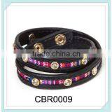 2014 Fashion Stud Leather Rainbow Charm Bracelet With Diamond thumbnail-1