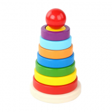 Wholesale Wooden Seven-Color Tower Rainbow Building Blocks Stacked Puzzle Toys for Children