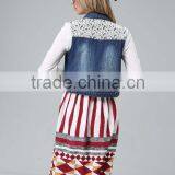 Summer Women Lace Stitching Jean Vest Waistcoat Denim Vest thumbnail-6