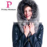 2015 New Design Women Leather Winter Jacket With Short Silver Fox Hat Overcoat thumbnail-6