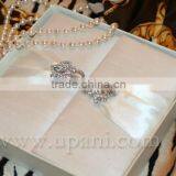 White Silk Invitation With Brooch - ON SALE thumbnail-1