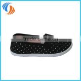 New Canvas Flat Slip On Casual Shoes Sneaker Black With White Dots