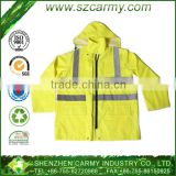 Reflective Safety PU coated oxford rain jacket with hoodie
