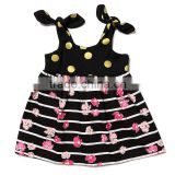 beautiful striped black dress pink flower printed with yellow spot frocks design wedding party dresses for baby girls