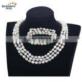 2016 Korean style 7mm rice mixed colour freshwater wedding pearl necklace jewelry set