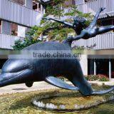 Outdoor Garden Decoration Metal Bronze Dolphin Fountain Sculpture thumbnail-3