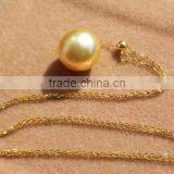 Natural 9-10mm Golden South Sea Pearl Pendant Necklace thumbnail-1