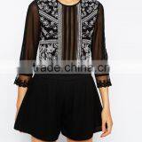 2015 Fashionable Hot Sale OEM Customized Woven Romper With White Embroidery thumbnail-3