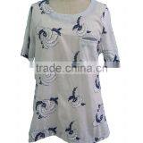 Floral Hand Embroidery Designs Round Collar Short Sleeve With Front Pocket Blouse Tunic Dress thumbnail-4