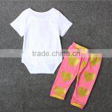 2017 Summer Style Cotton Baby Girls Clothes Cotton White Tops T-shirt+Gold Heart Shaped Stamping Pants Leggings 2pcs Outfits Set thumbnail-3