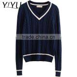 Popular Girl V-neck School Uniform Knit Pullover for High School Students thumbnail-1