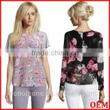 2015 Fashion Short Sleeve Tropical Flower Print Top Wholesale Custom T-shirt