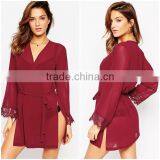 Sexy Fashion Semitransparent Chiffon Fabric Lace Cuff Robe for Lady